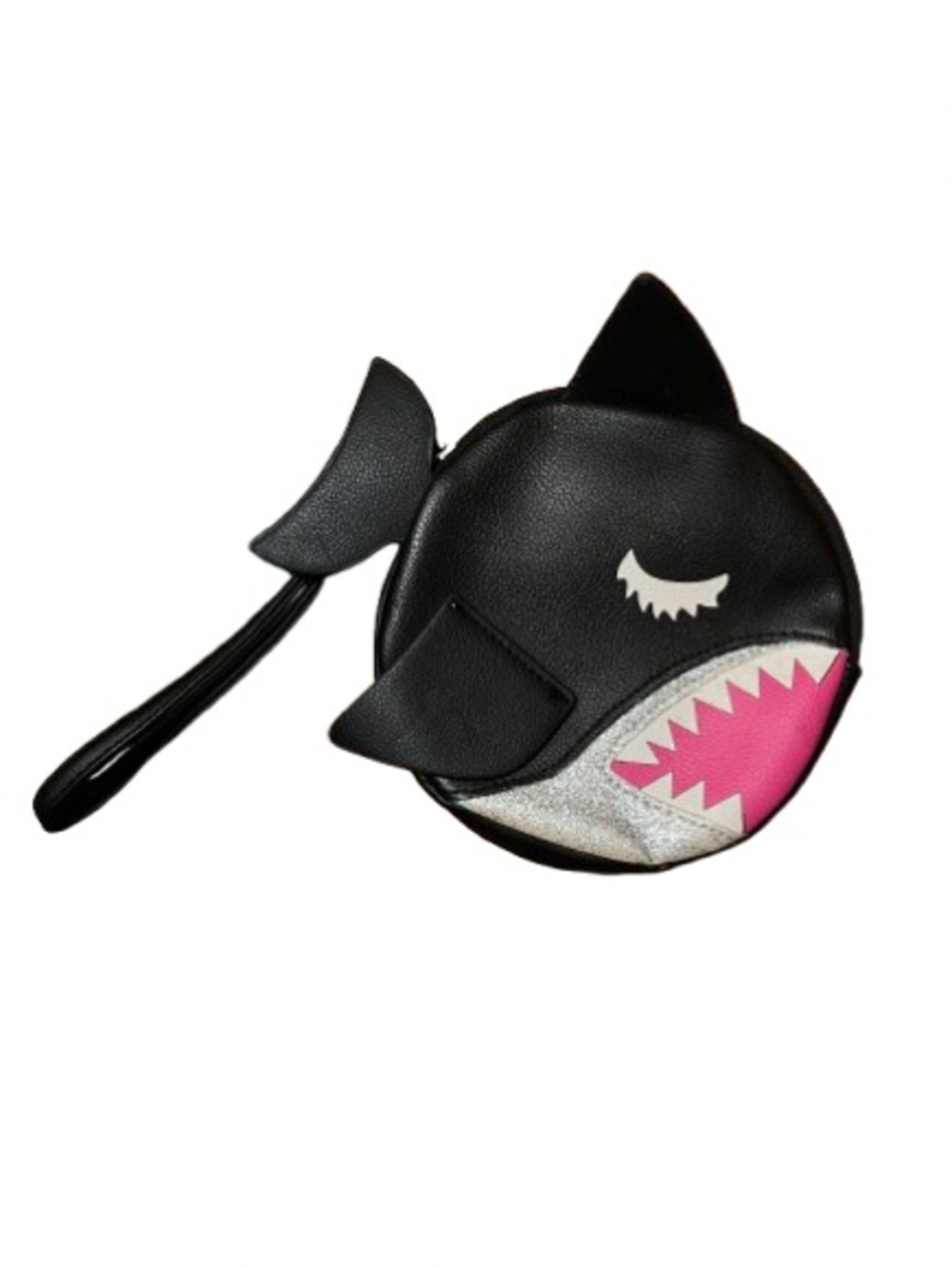 Betsey Johnson Luv Betsey Black Shark Coin Purse Wristlet with Pink Accent